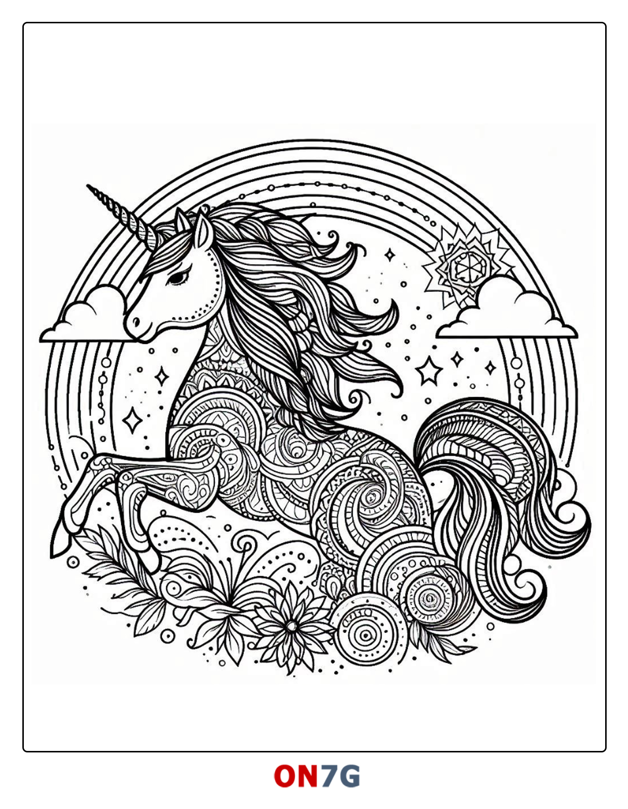 Hochwertige Einhorn Mandala Malvorlage