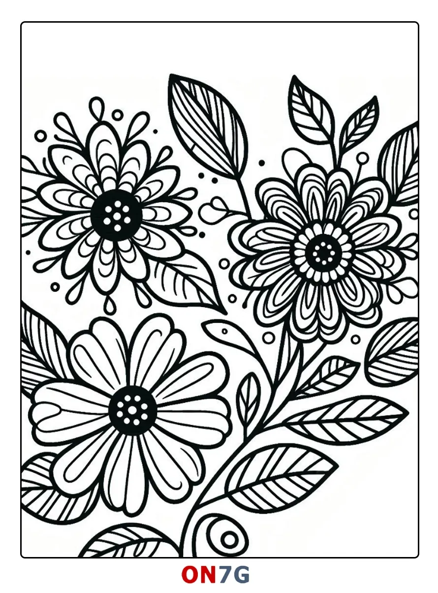 Malvorlage Mit Prächtigen Blättern Und Blumen