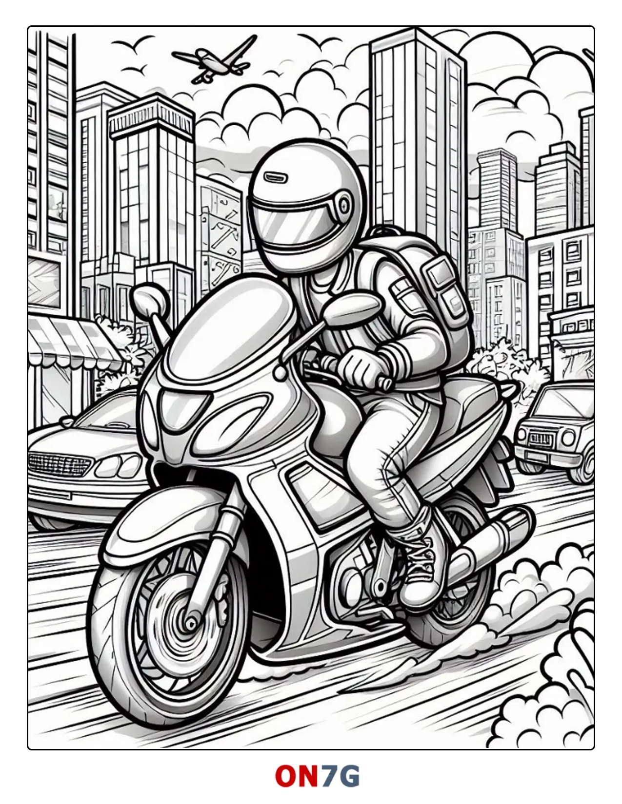 Ausmalbild Motorrad Rennen Im Verkehr