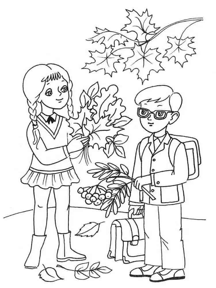 Herbst Schule Und Kinder Ausmalbild