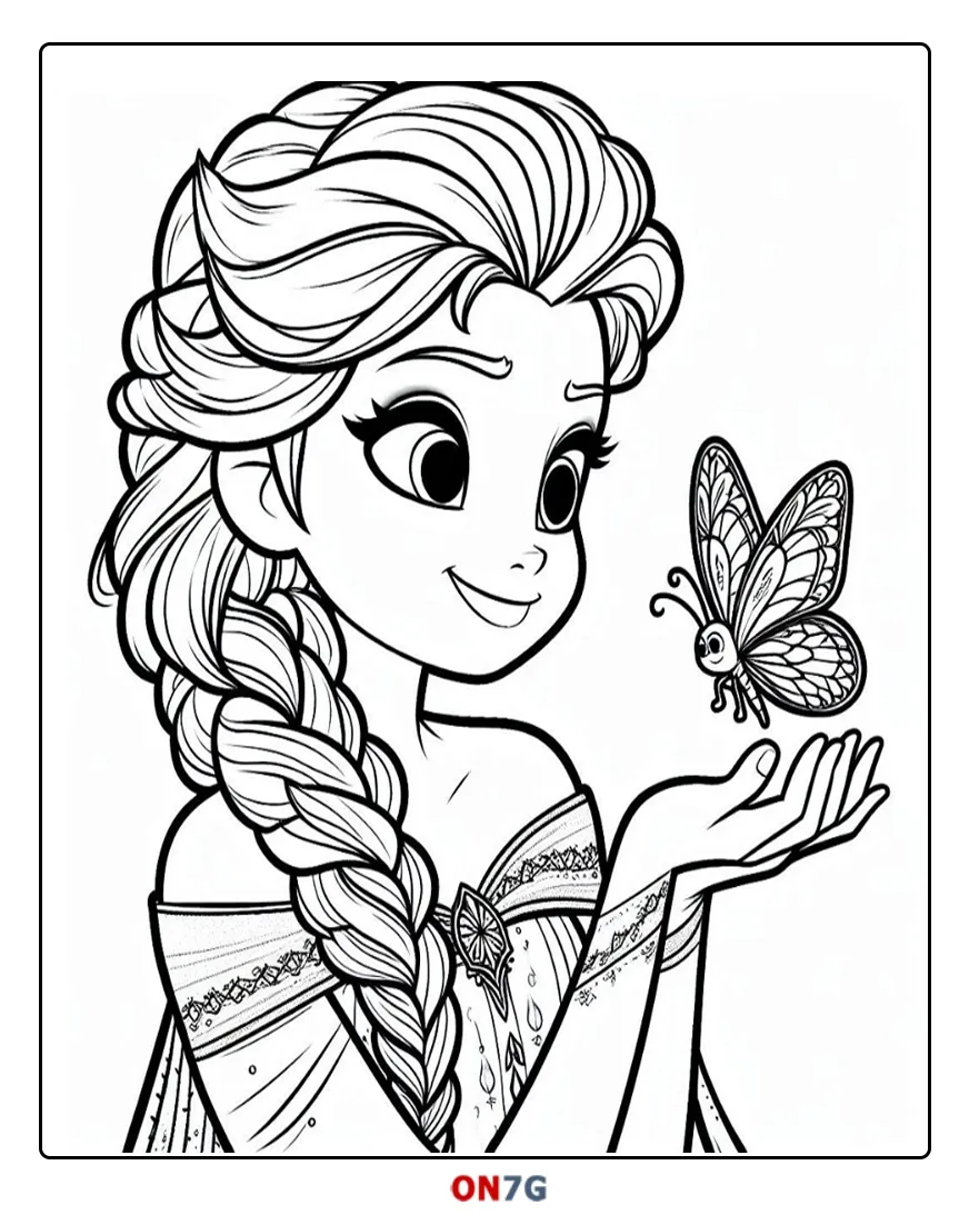 Ausmalbild Elsa Spielt Mit Schmetterling