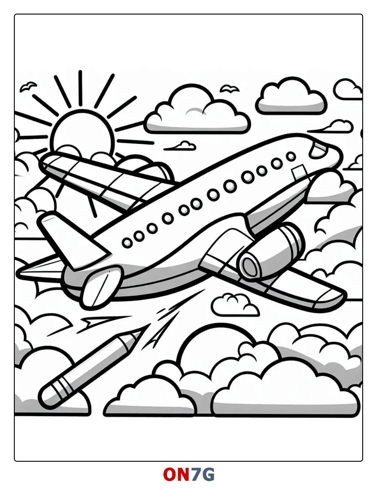 Flugzeug Fliegt Zwischen Wolken Ausmalbild