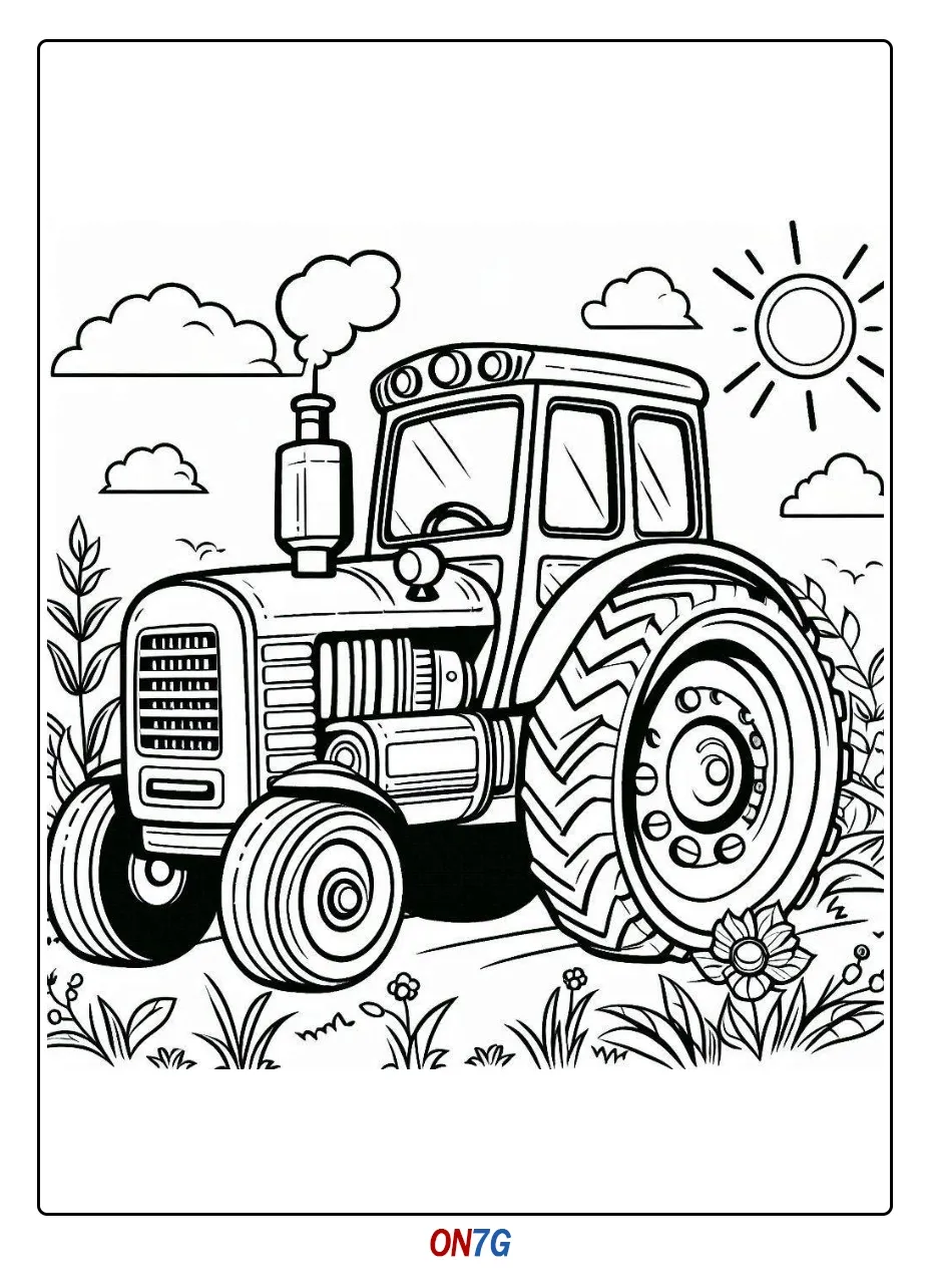 Ausmalbild Traktor Arbeitet Auf Dem Bauernhof