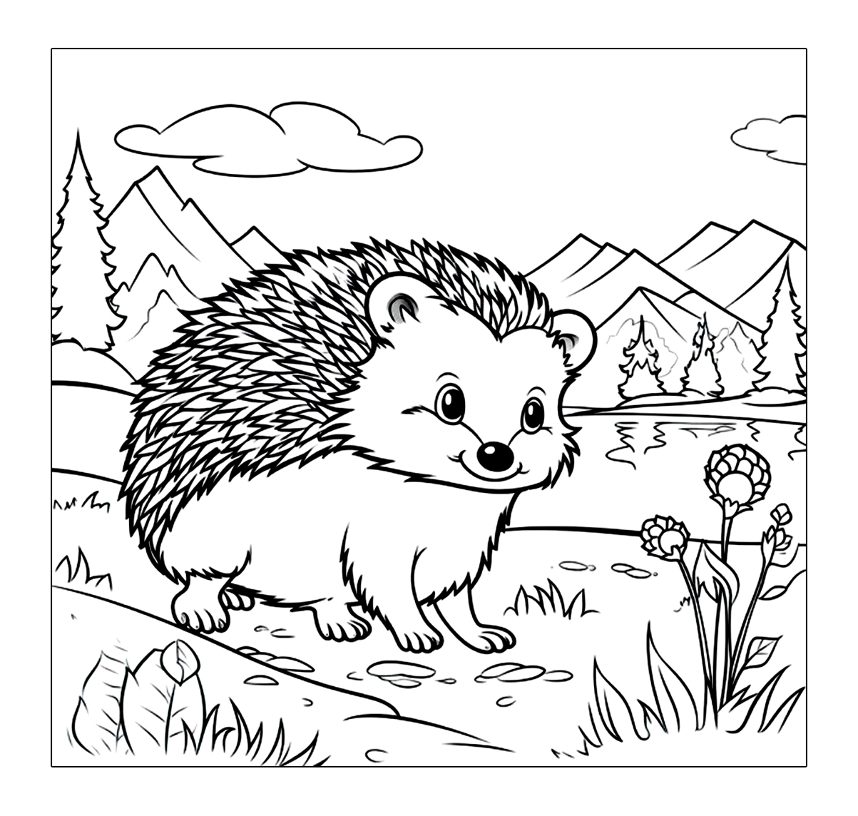 Der Igel Fühlt Sich In Der Natur Zwischen Den Blumen Sehr Wohl