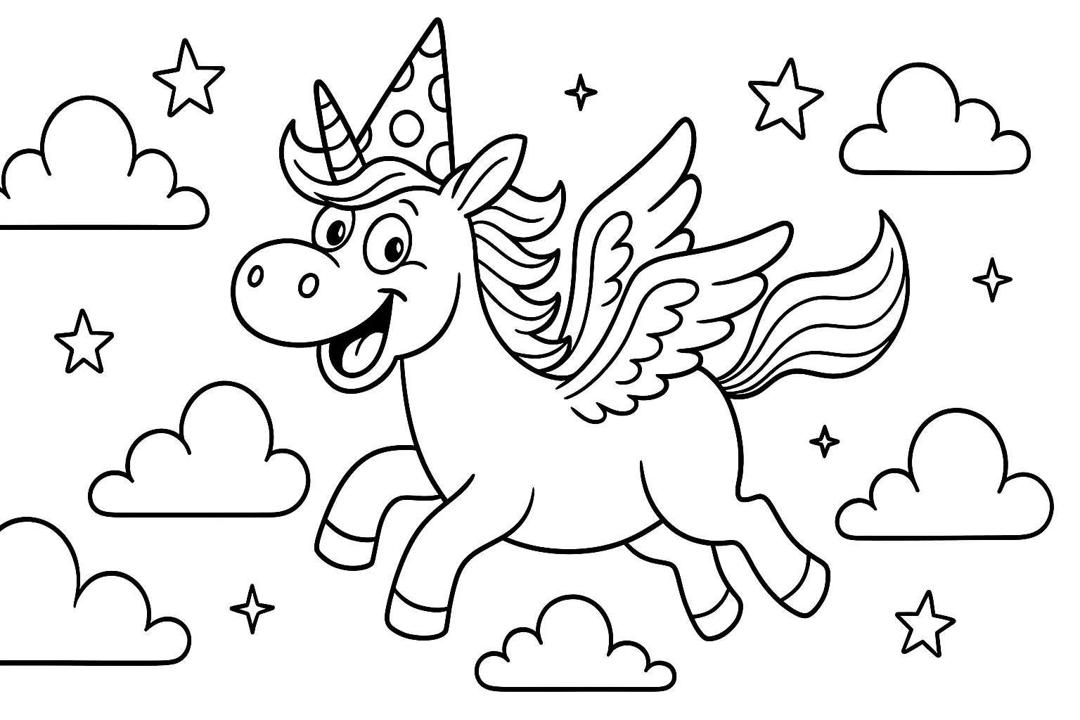 Fliegendes Einhorn Mit Lustigem Hut Ausmalbild