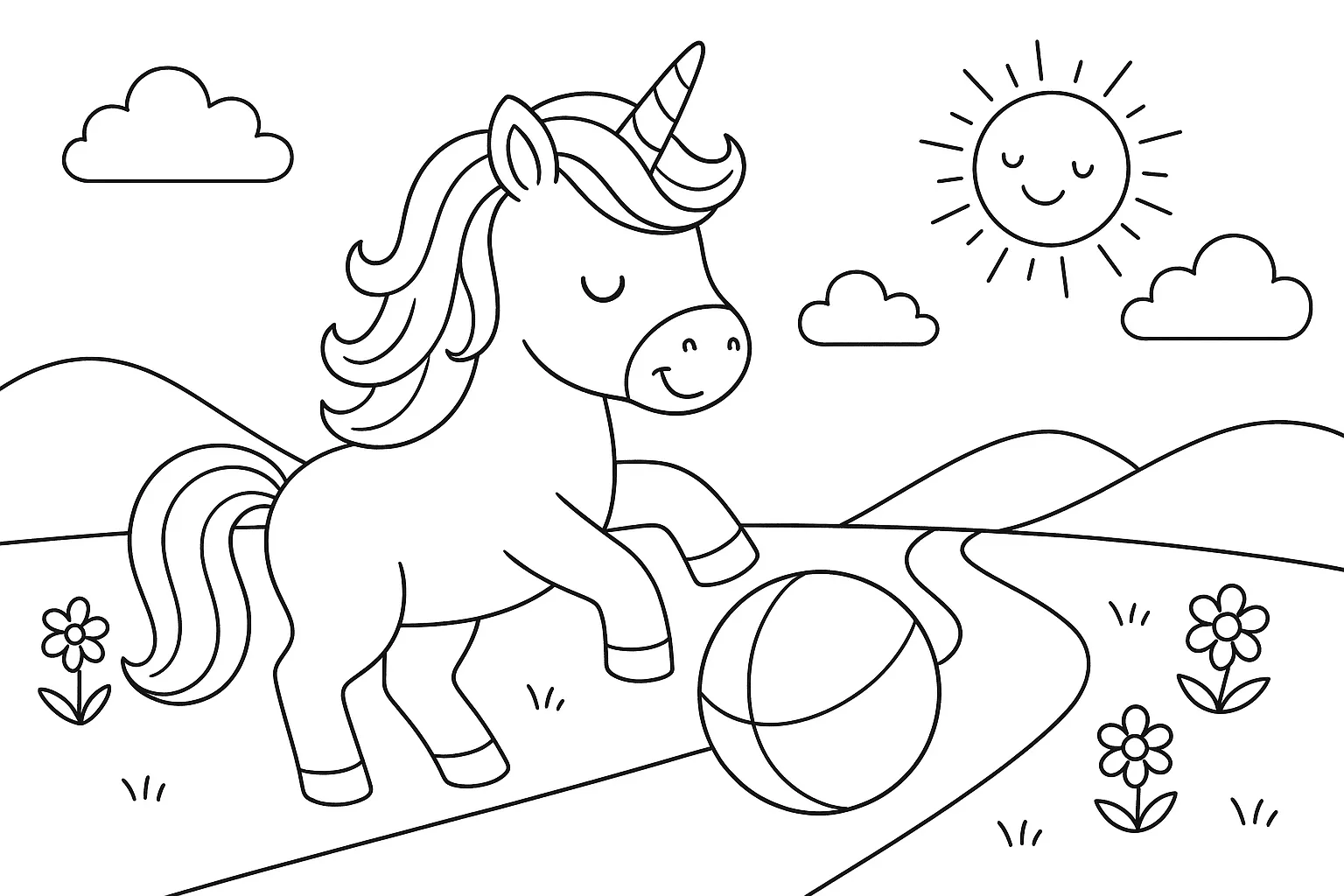 Einhorn Spielt Mit Ball Ausmalbild