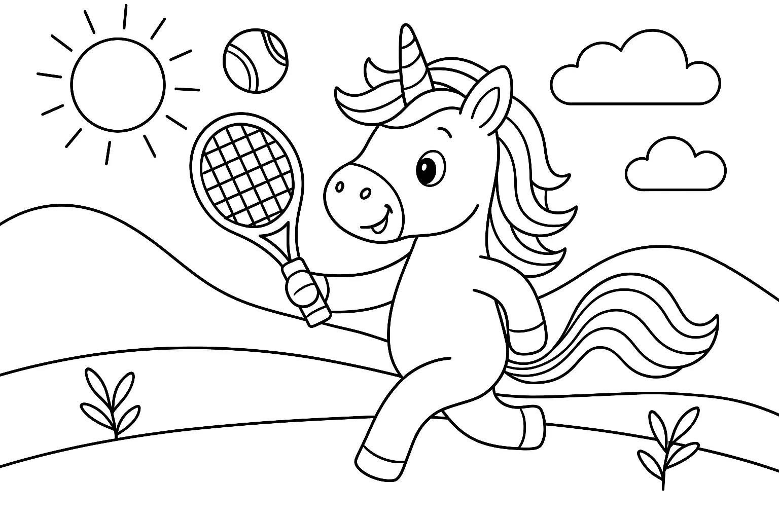 Tennis Spielendes Einhorn Ausmalbild – Magisches Einhorn Beim Sport