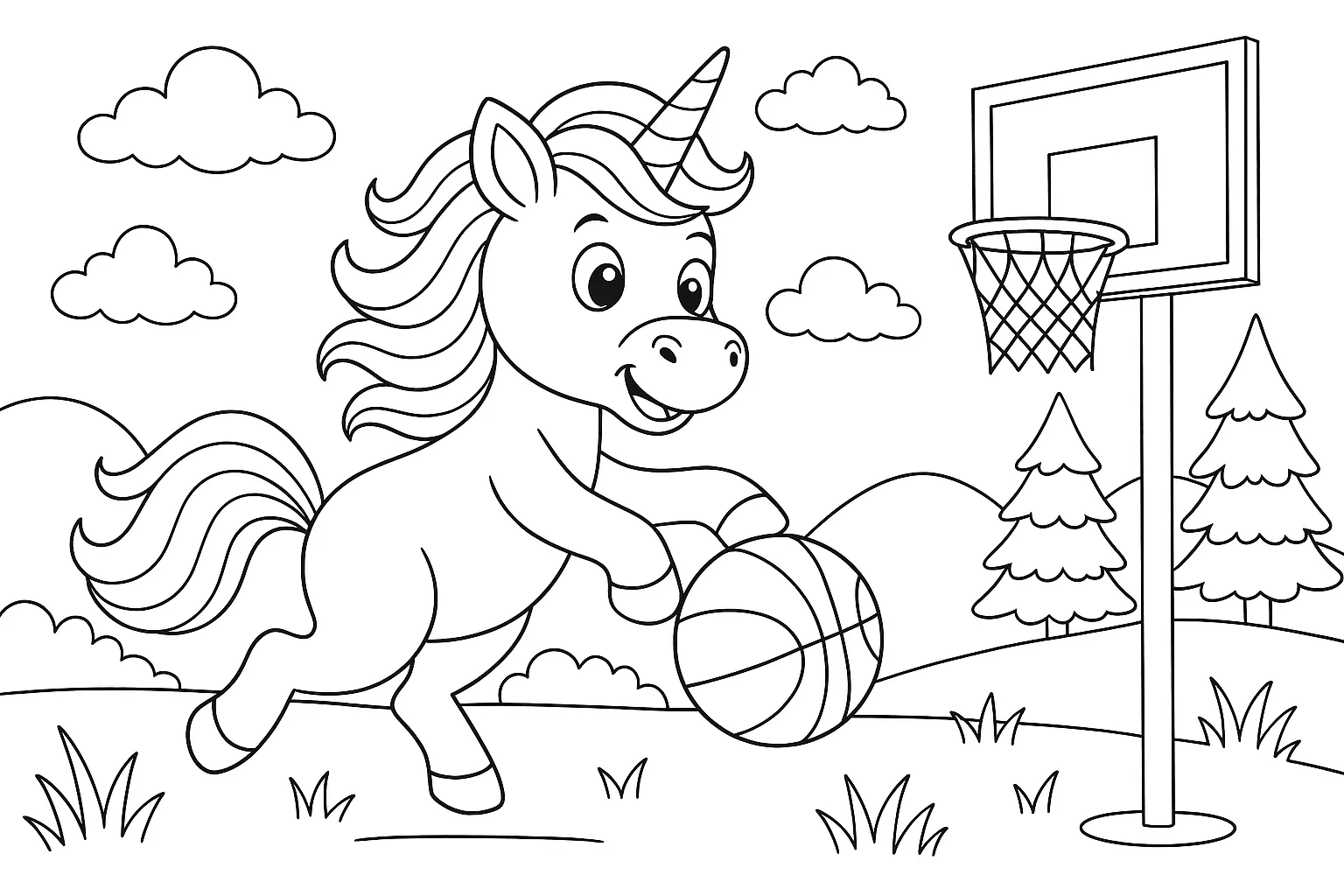 Basketball Spielendes Einhorn Malvorlage