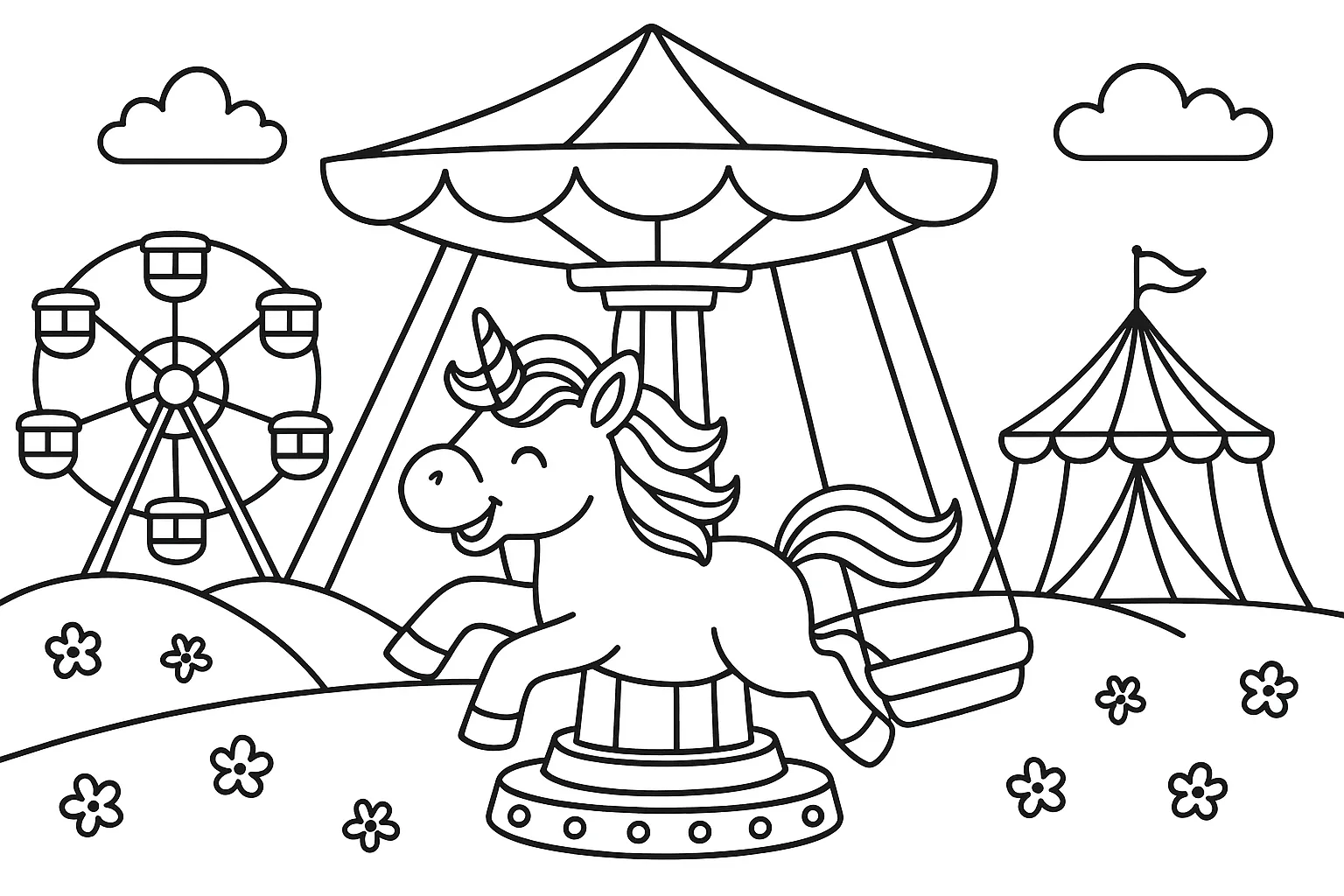 Einhorn Auf Dem Karussell – Ausmalbild