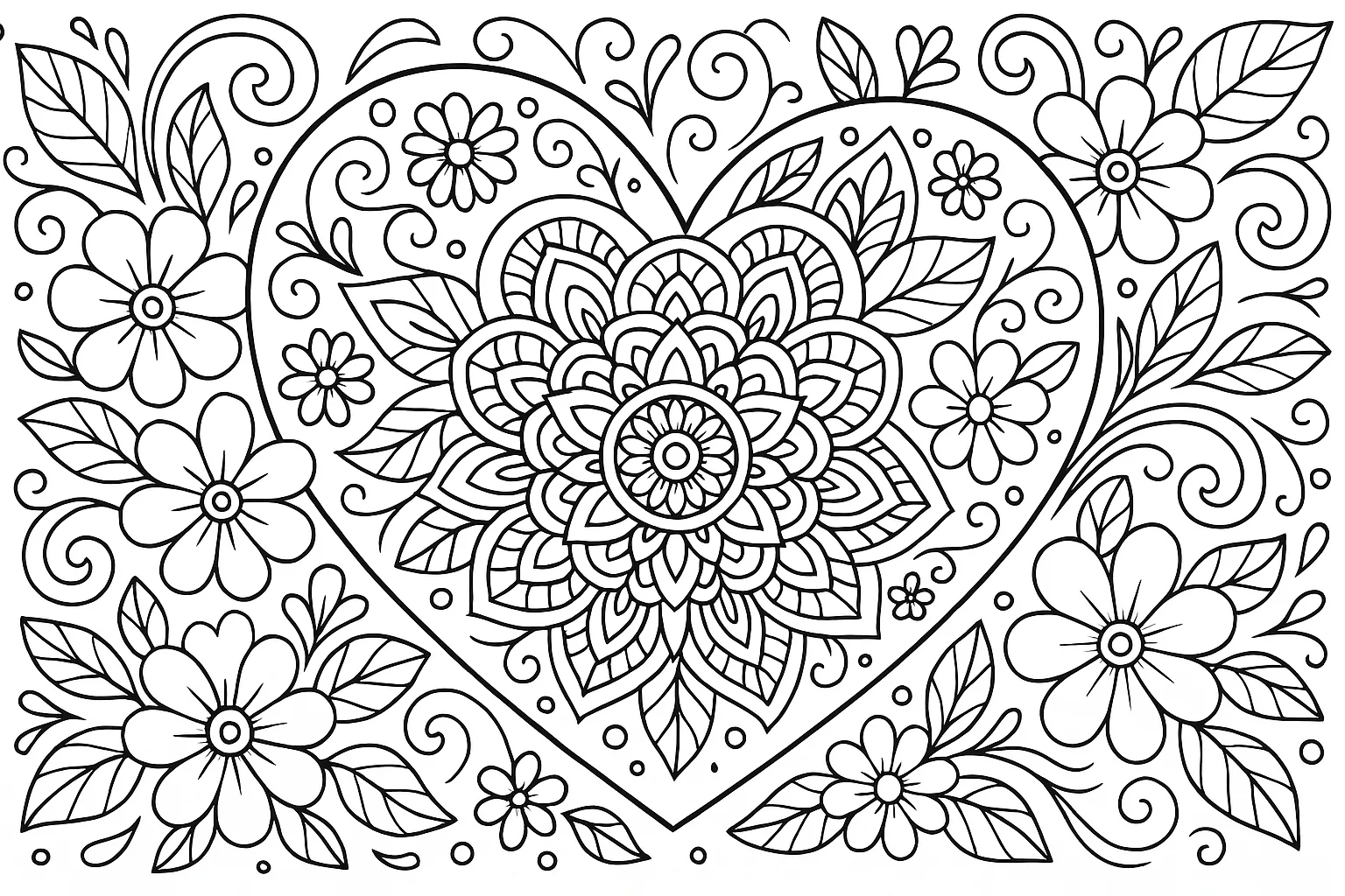 Mandala Herz Ausmalbild – Romantisches Blumenmuster Zum Ausdrucken