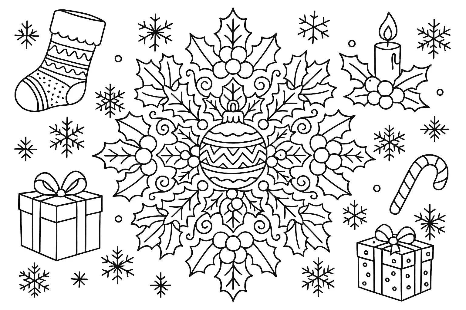 Mandala Weihnachten Ausmalbild – Festliche Malvorlage Mit Geschenken Schneeflocken