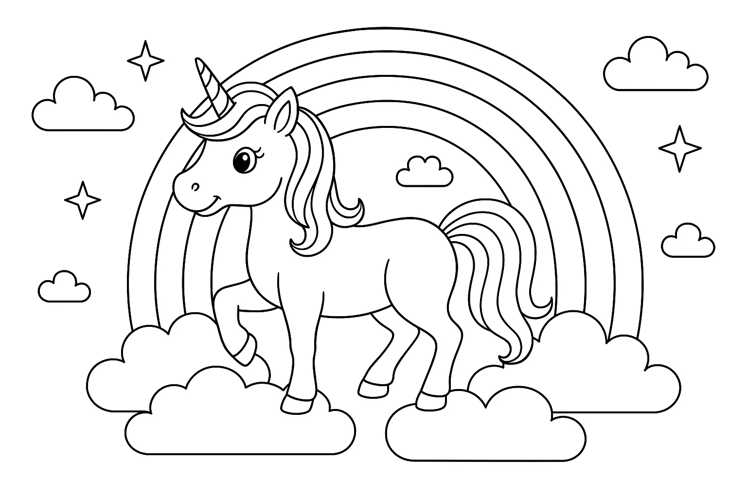 Ausmalbild Einhorn Mit Regenbogen – Magische Malvorlage Für Kinder