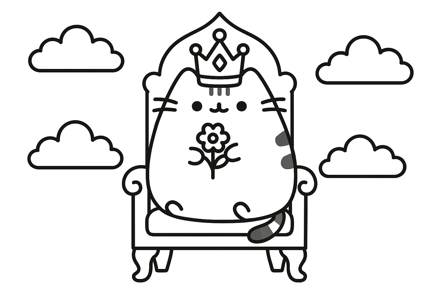 König Pusheen Auf Dem Thron – Majestätisches Ausmalbild