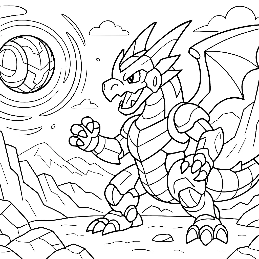 Bakugan Drachen Ausmalbild Roboter-Drache Mit Flügeln Zum Ausmalen Für Kinder