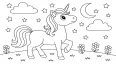 Einhorn Ausmalbild bei Nacht Magisches Pony schaut in den Sternenhimmel