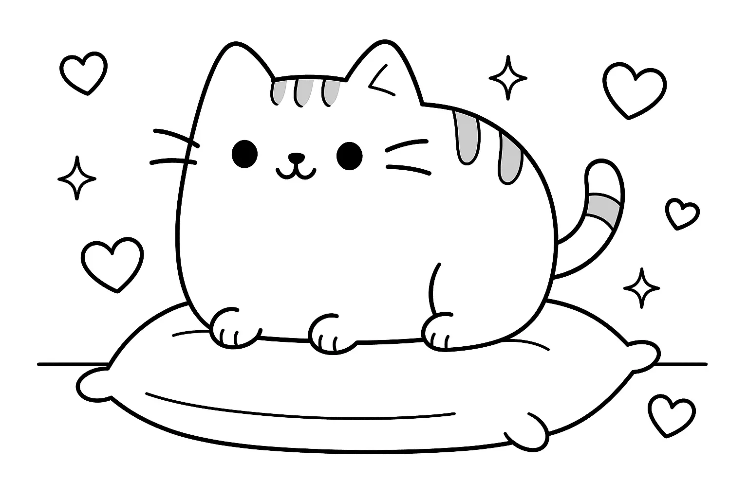 Süße Faule Pusheen Auf Dem Kissen Ausmalbild Für Kinder Zum Ausdrucken