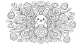 Mandala Ostern Ausmalbild – Niedlicher Osterhase mit Eiern und Blumen