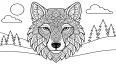 Wolfsmandala zum Ausmalen – Naturmotiv im Querformat