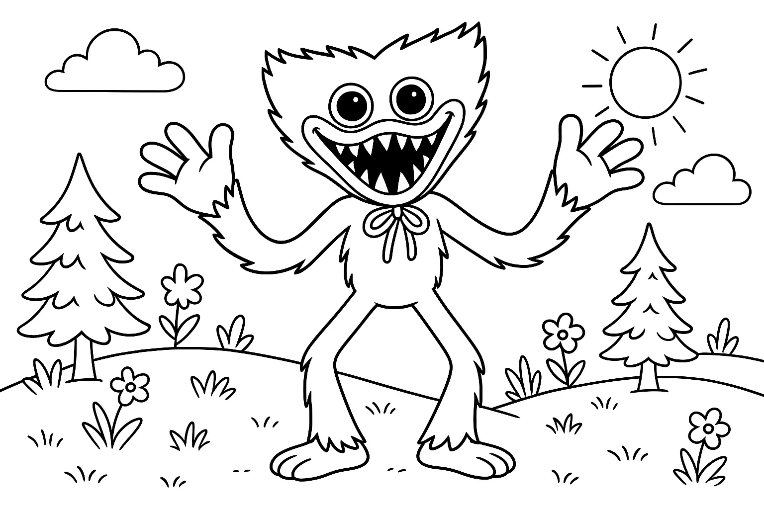 Monster Huggy Wuggy Ausmalbild Für Kinder Lustiges Cartoon-Motiv Zum Ausmalen
