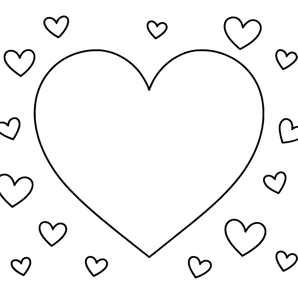 Herz Ausmalbild Für Kinder Große Liebe Mit Vielen Kleinen Herzen