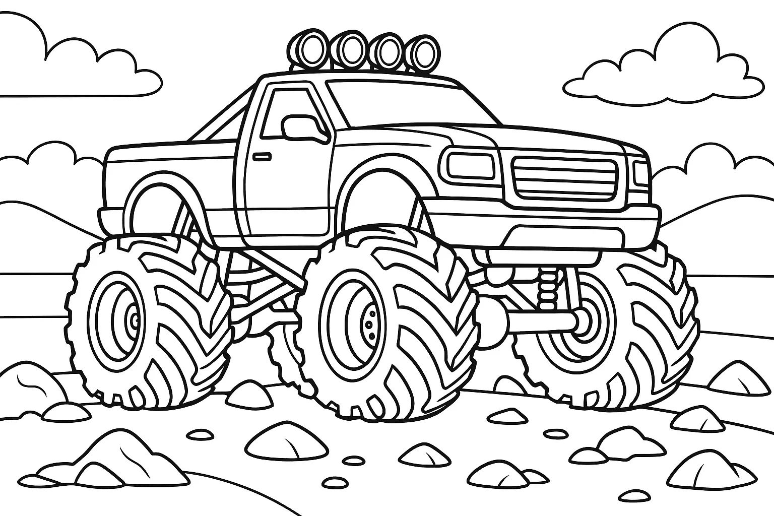 Monster Truck Ausmalbild Riesiger Geländewagen Zum Ausdrucken