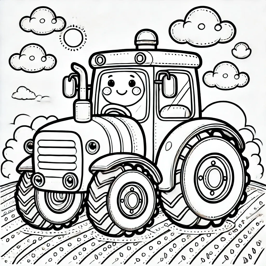 Ausmalbild Kleiner Junge Der Einen Traktor Fährt
