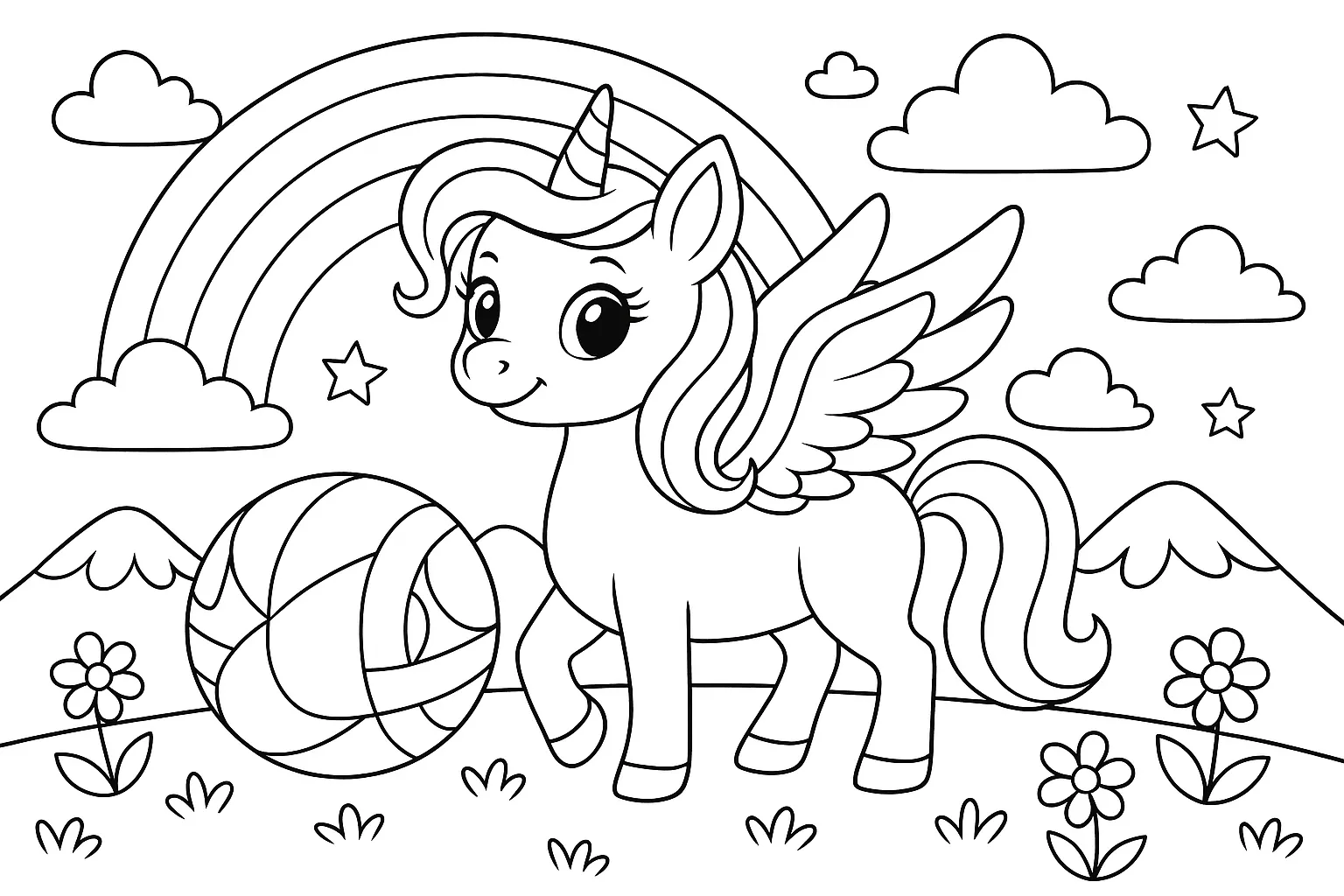 Süßes Einhorn Mit Regenbogen – Ausmalbild Für Kinder Zum Ausdrucken