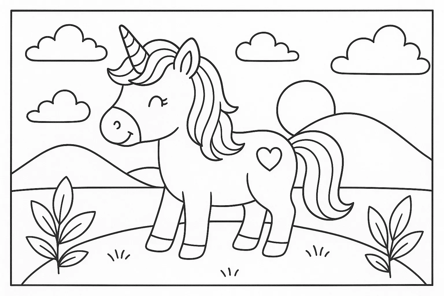 Einhorn Mit Landschaft Ausmalbild Für Kinder Ab 3 Jahren
