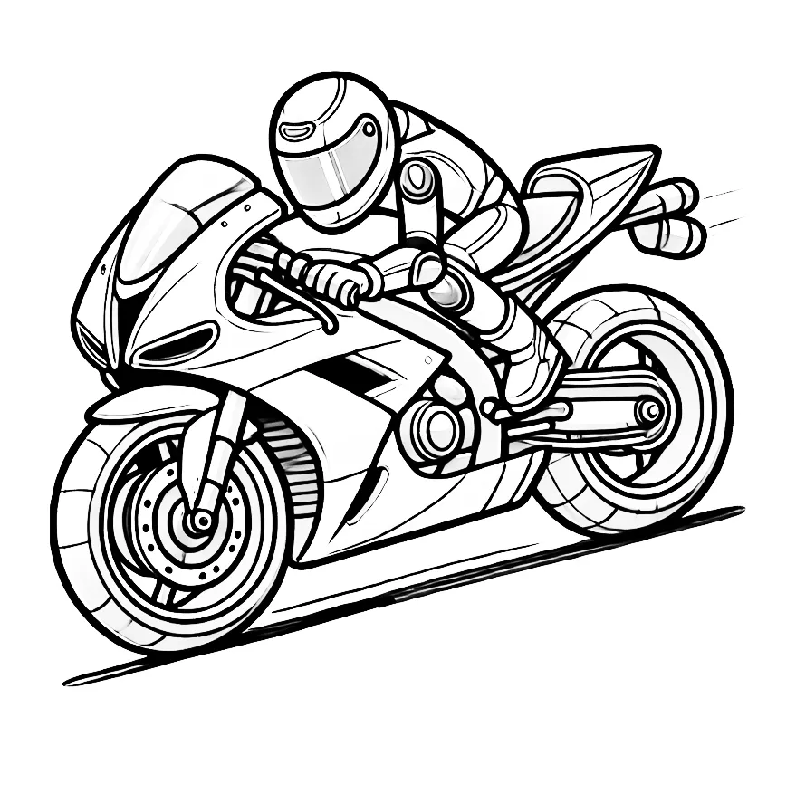 Rennfahrer Fährt Mit Seinem Motorrad Ausmalbild