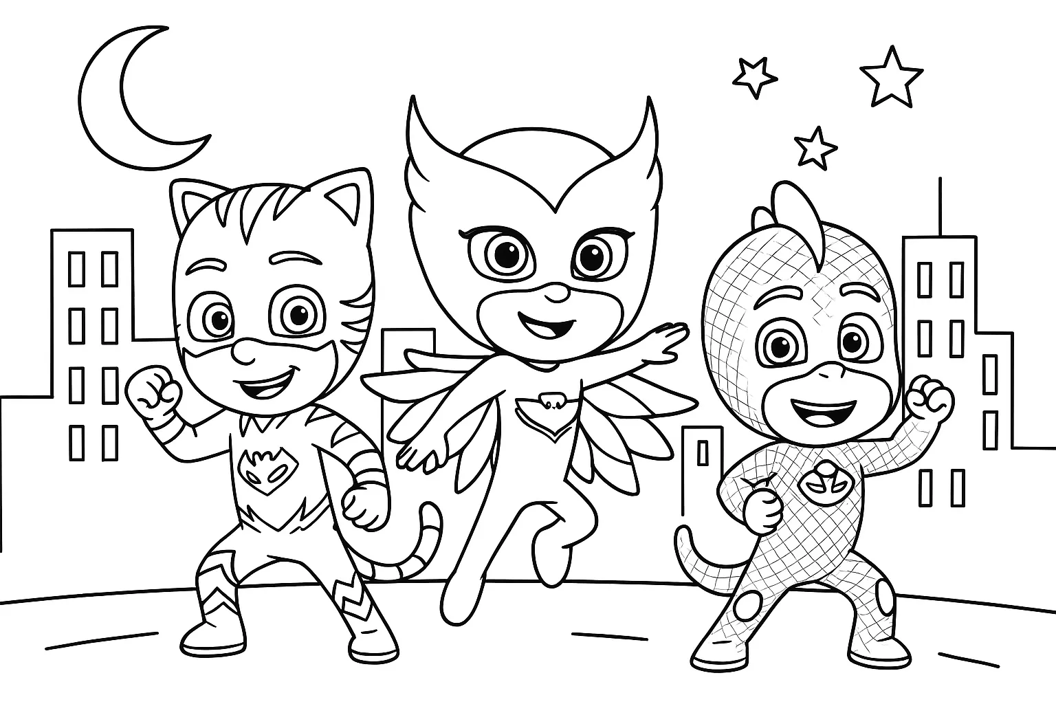 PJ Masks Ausmalbild Catboy, Eulette Und Gecko Als Superhelden Zum Ausdrucken